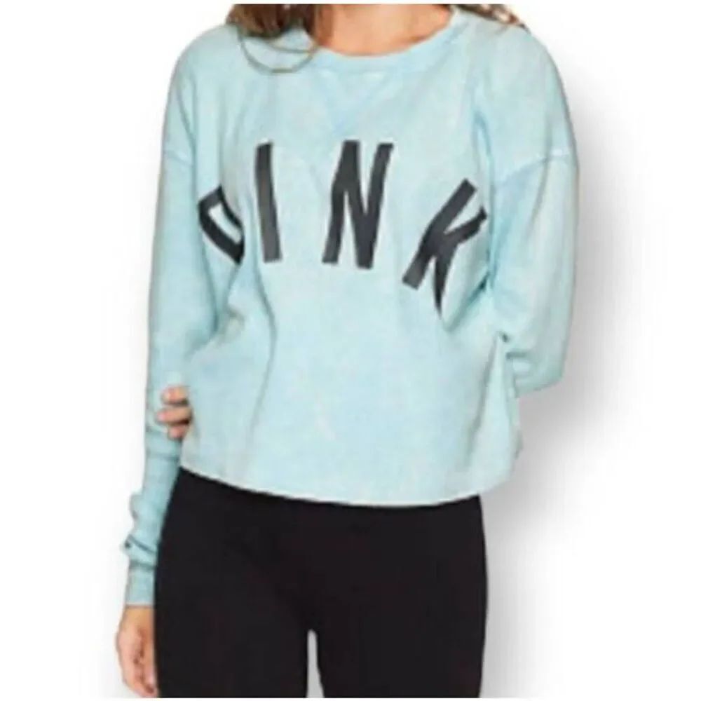 PINK VICTORIA'S SECRET BLUE CROPPED PULLOVER SZ.XS EUC.